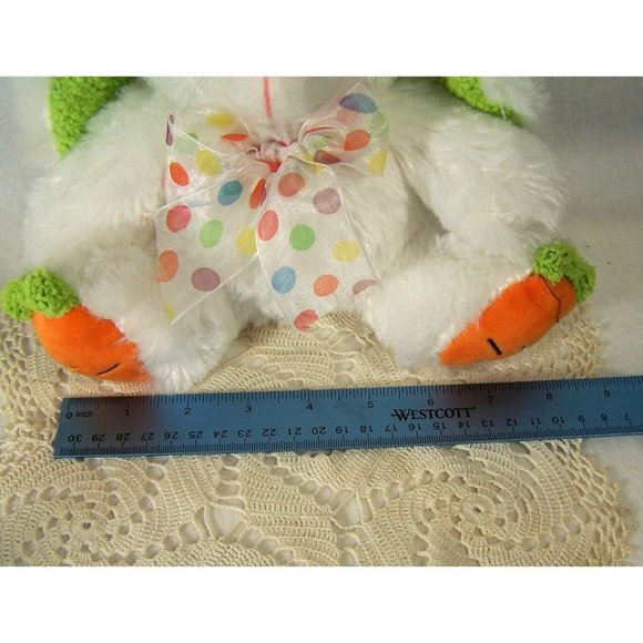 Easter Bunny Rabbit Plush White Carrot Paws Snow White and Soft Polka Dot Ribbon - Picture 5 of 5